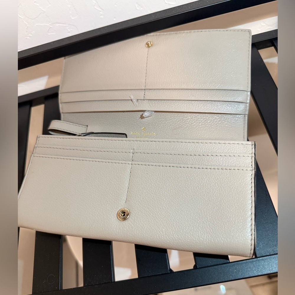 Kate Spade Nude “Mara”Leather Wallet Wristlet w Structured Bow Retractable Strap - Picture 3 of 13